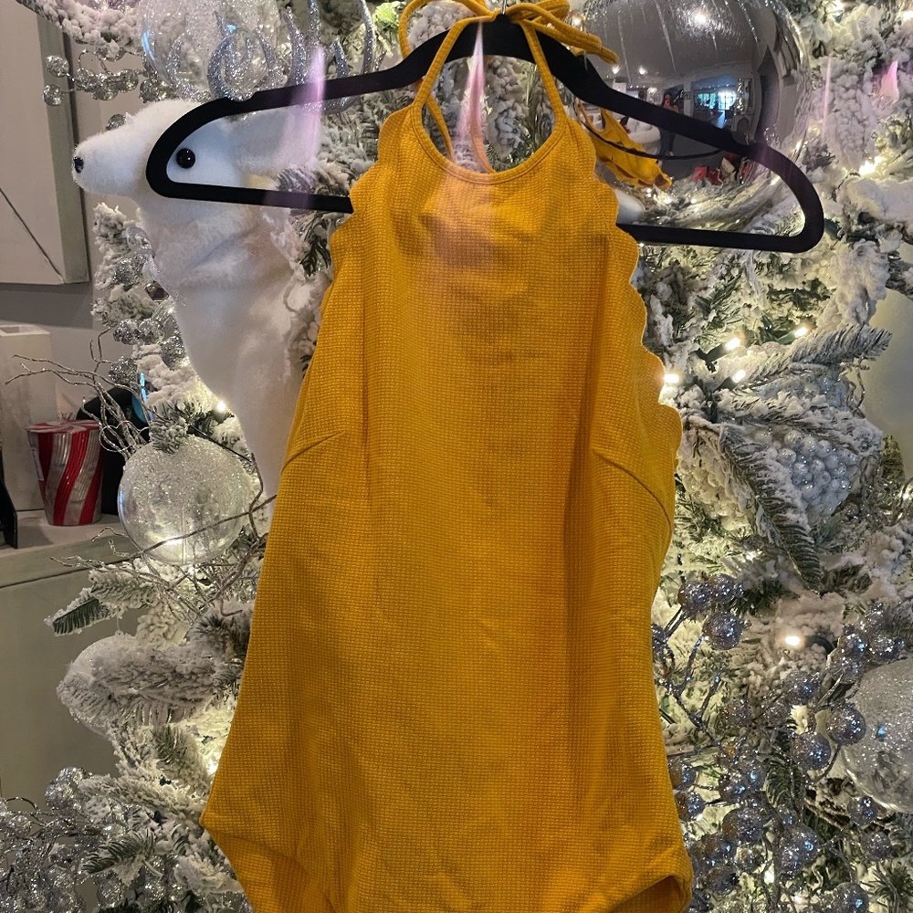 Mustard yellow Halter neck swim suit by Marysia swim